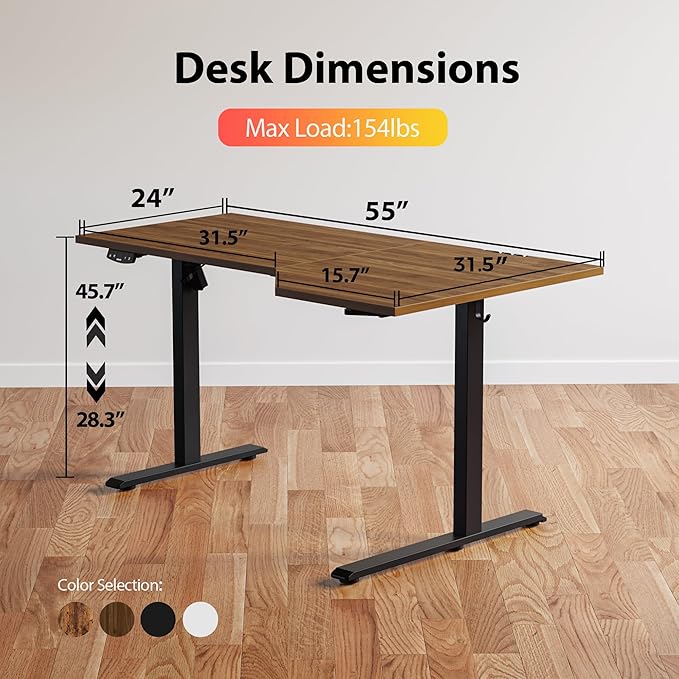 Agilestic Electric Standing Desk, L-Shaped 55 Inches Height Adjustable Desk, Sit and Stand up Desk for Work Office Home, Ergonomic Rising Computer Table for Home Office with Splice Board, Dark Walnut