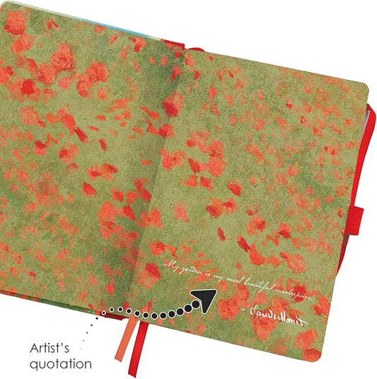 RainCaper Vegan Leather Journal Notebook, 160 Dot-Grid Pages, 5.7 inches x 8 inches, Journal - Monet Poppy Field