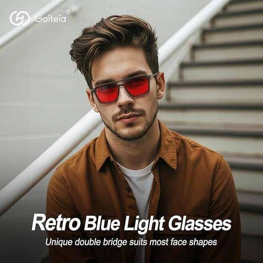 Goiteia Red Light Glasses for Sleep, Dual AR Coatings, Retro 70s Red Glasses Blue & Green Light Blocking for Better Sleep