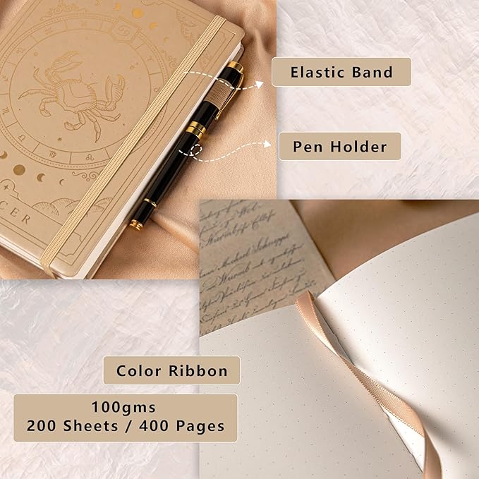 TIEFOSSI Constellations Dotted Journal Notebook-A5 Writing journals with 100gsm 400pages Paper, Hardcover Bullet Organizers Notebook for Women, Men, Teens (Cancer)