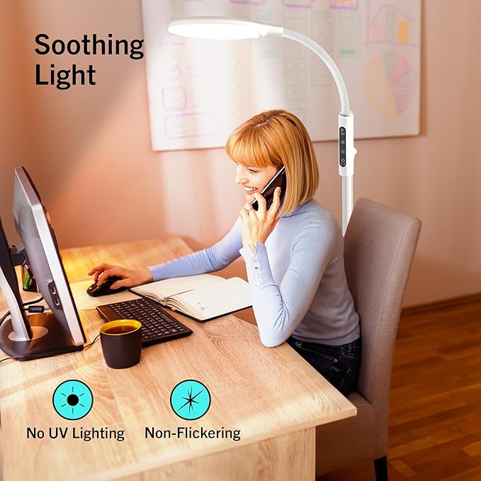 PRIMETEK Happy Light 10000 Lux Mood Lamp, Dual Control Remote,Touch Screen Sad Lamp, Adjustable LED Floor Lamp, UV-Free Sun Light, 5 Color Temperatures 10 Brightness Levels Happy Lights (White)