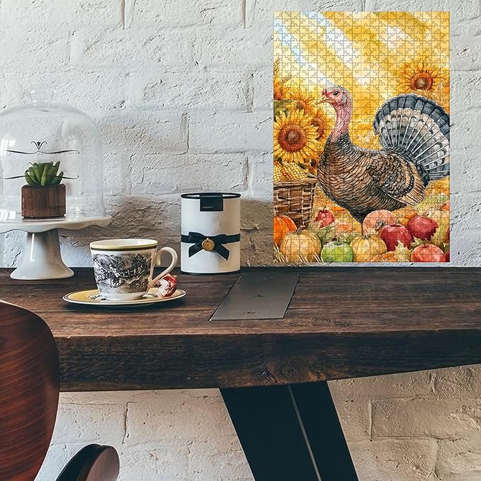 1000 Piece Wooden Jigsaw Puzzle Turkey Thanksgiving Challenging Family Game Night Stress Relief Educational Toy Perfect Home Decor & Time Killing Gift 29.5x19.7 Inch