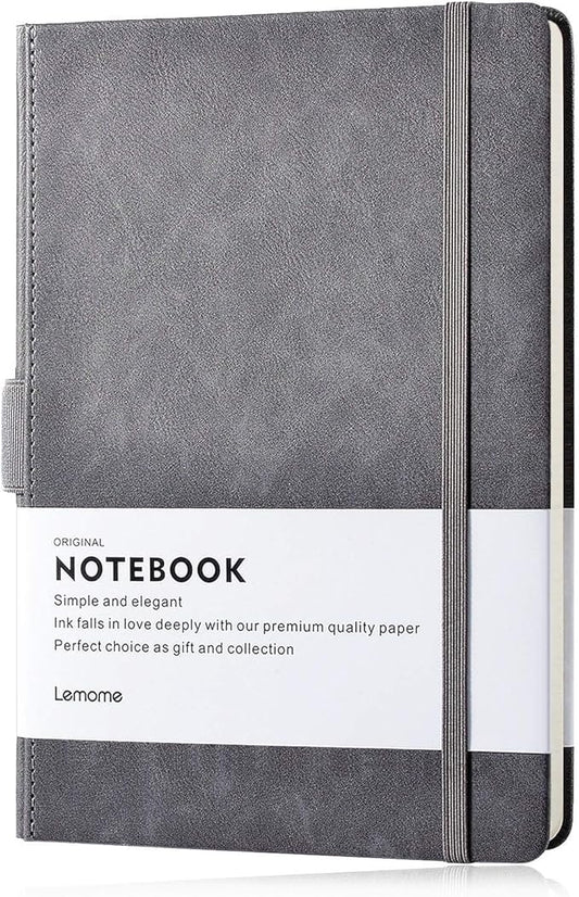 Thick Classic Notebook with Pen Loop - A5 College Ruled Hardcover Writing Notebook with Pocket + Page Dividers Gifts, Banded, Large, 180 Pages, 8.4 x 5.7 in