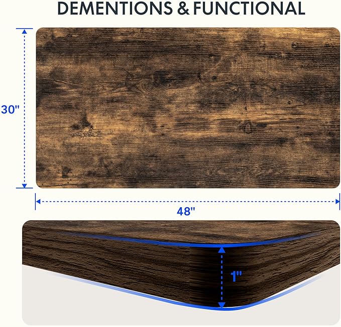 FLEXISPOT EN2 Whole-Piece Standing Desk with Clamp Power Strip, 48 x 30 Electric Stand Up Height Adjustable Desk with Cable Management (Gray Frame + 48" Rustic Brown Desktop, 2 Packages)