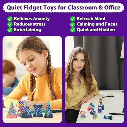 3 Packs Impossible Spiral Cone Fidget Toys,3D Printed Pyramid Passthrough Sculpture,Mini Sensory Toy for Stress Relief Anxiety Relaxation,Desktop Decor Gifts for Adults & Kids (Green Black)