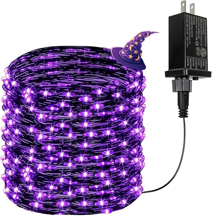 66Ft 200 LED Halloween Fairy Lights Plug in, 8 Modes String Lights with Timer for Outdoor & Indoor, Waterproof Twinkle Lights for Bedroom Garden Party Carnival Supplies Halloween Decorations (Purple)