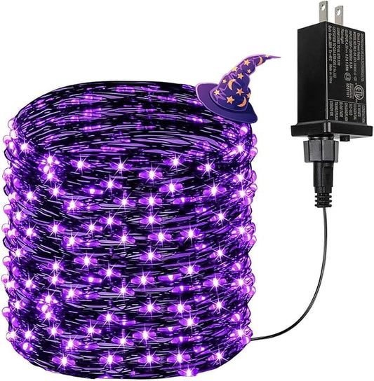 66Ft 200 LED Halloween Fairy Lights Plug in, 8 Modes String Lights with Timer for Outdoor & Indoor, Waterproof Twinkle Lights for Bedroom Garden Party Carnival Supplies Halloween Decorations (Purple)