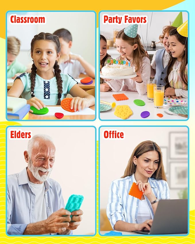 Sensory Fidget Toys for Kids Adults: 16 Pack Textured Silicone Worry Stones for Anxiety Relief, Sensory Stress Toy for Autism Kids Calming, Quiet Small Fidgets for Classroom Prizes