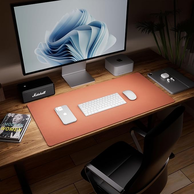 Aothia Dual-Sided Desk Pad - Leather Desk Mat, Natural Cork Desk Pad Protector, Large Mouse Pad for Desk, Waterproof Desk Blotter Pad, Desk Writing Pad for Office Work/Home, Maple Brown(35.4" x 15.7")