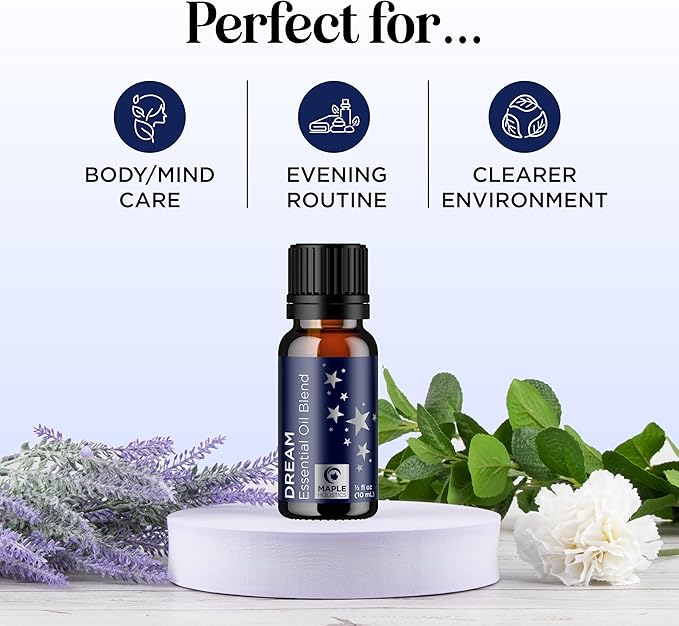 Sleep Essential Oil Blend for Diffuser - Dream Essential Oils for Diffusers Aromatherapy and Relaxation with Clary Sage Ylang-Ylang Roman Chamomile and Lavender for Sleep Time Support (10mL)
