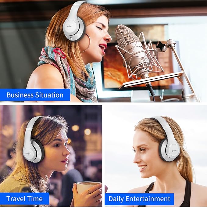 Uliptz Wireless Bluetooth Headphones, 65H Playtime, 6 EQ Sound Modes, HiFi Stereo Over Ear Headphone with Microphone, Foldable Lightweight Bluetooth 5.3 Headphones (Silver)