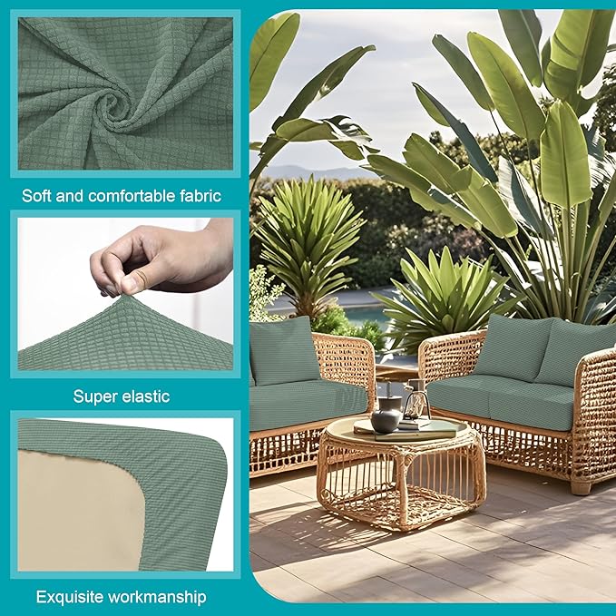 12Pcs Stretch Patio Cushion Covers,Outdoor Couch Covers Replacement,Outdoor Couch & Sofa Slipcovers,for Patio Furniture Cushion Covers,Washable Reusable Furniture Protector (Matcha Green,Cover Only)