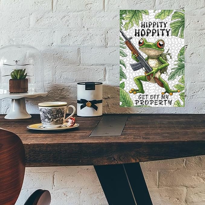 500 Piece Difficult Wooden Jigsaw Puzzle Frog Adults Kids Portable Travel Game Fun Stress Relief Brain Teaser & Educational Toy for Home Kitchen Decor 20.4x15 Inch