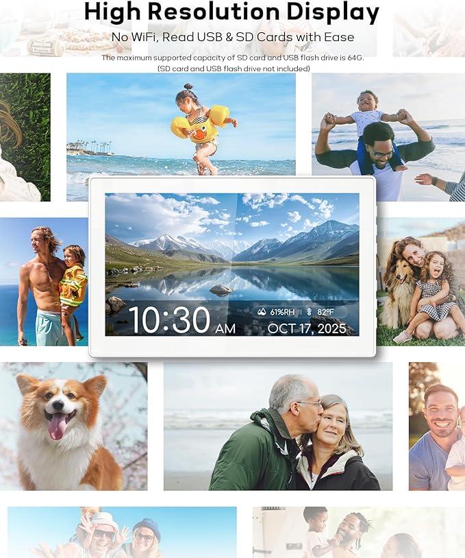 10.1" Digital Clock with Date and Day for Elderly, Digital Calendar with 12 Themes & 9 Colors, AutoDST, 23 Preset Schedules & Customizable, Auto Dimming, Indoor Temperature, Humidity, Easy to Use