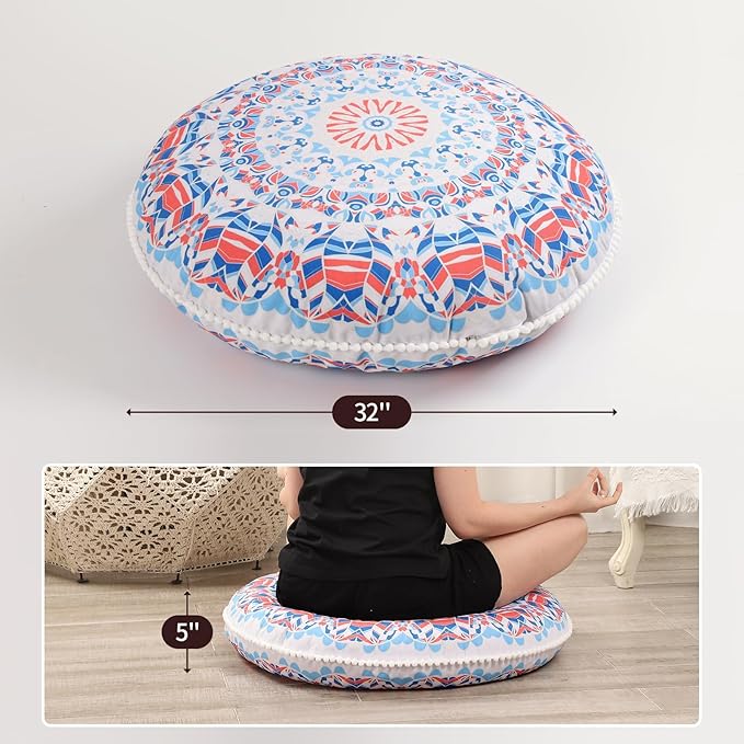 32 inches Floor Cushions for Adults, 2 Pack Round Large Thick Floor Pillow, Memory Foam Cushion for Sitting, Aqua