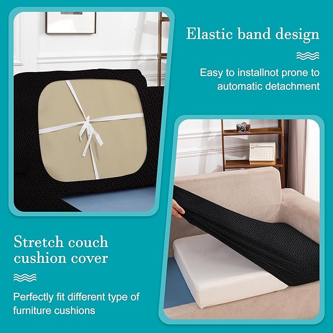 12Pcs Stretch Patio Cushion Covers,Outdoor Couch Covers Replacement,Outdoor Couch & Sofa Slipcovers,for Patio Furniture Cushion Covers,Washable Reusable Furniture Protector (Black,Cover Only)