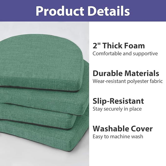 Chair Cushions for Dining Chairs with Ties and Removable Cover, Dining Kitchen Chair Pads with Non-Slip Bottom, High-Resilience Indoor Seat Cushions, 16'' x 16'' x 2'', Set of 4, Dark Green
