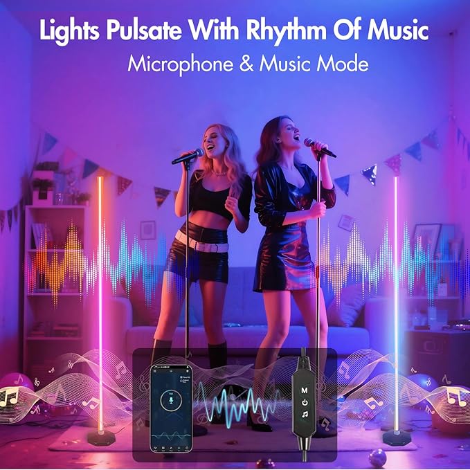 RGB Corner Floor Lamp - Smart RGB LED Corner Lamp with APP Remote 16 Million RGBW Color Changing Light 300+ Scene, Music Sync Lights & Timer Floor Lamps for Living Room Bedroom Game Room