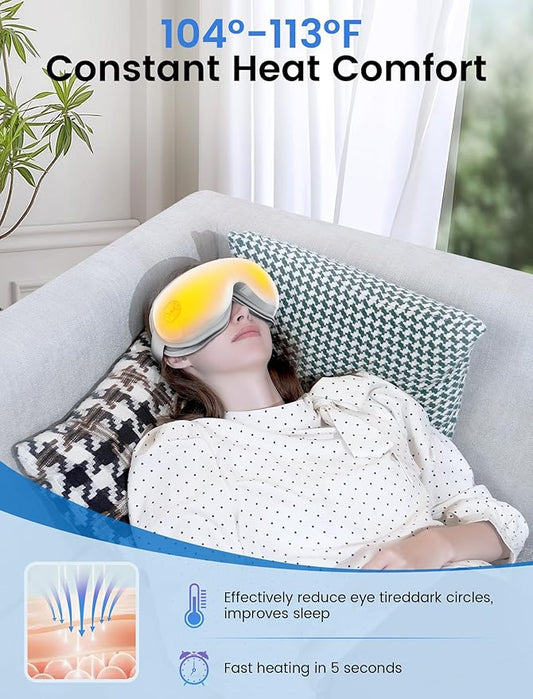 Eye Massager with Bluetooth Music, Heat Therapy, Air Pressure & Vibration – Rechargeable for Eye Fatigue, Dry Eyes, Headache Relief, Gifts for Women/Men,Home/Office Use
