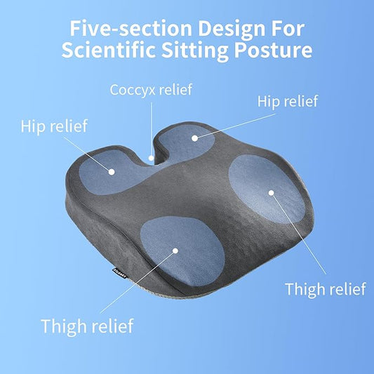 Seat Cushion for Office Chair, Gel & Memory Foam Chair Cushion, Sciatica & Coccyx Pain Relief Cushion for Long Sitting Office Workers, Car Drivers