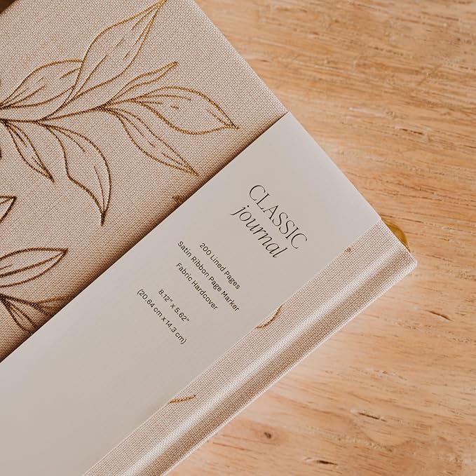 Sweet Water Decor Gold Fabric Notes Journal, Lined Pages, Hardcover Notebook with Satin Ribbon Bookmark, Elegant Neutral Design for Office, Work, School or Personal Writing 200 Lined Pages (8.25" x 5.75")