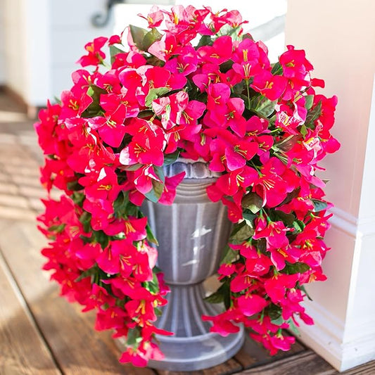 Faux Bougainvillea Artificial Flowers Plants for Outdoors Outside Decoration, 2 PCS Fake Flowers Silk Long Trailing Vines UV Resistant Realistic for Front Door Porch Planter Urn Patio Balcony Hot Pink
