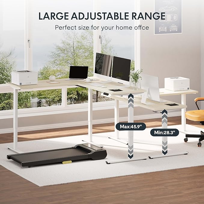 SANODESK L Shaped Standing Desk Adjustable Height, Electric Corner Standing Desk, 63 x 55 inch Sit Stand Computer Table with Splice Board, Maple