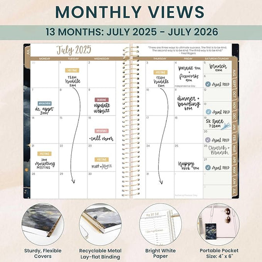 bloom daily planners 2025-2026 Academic Year Pocket Planner (July 2025 - July 2026) - 4” x 6” MINI Weekly Monthly Agenda Organizer & Calendar Book - Midnight Sky
