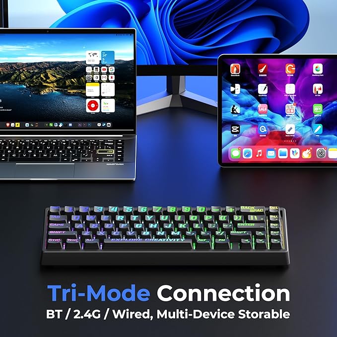 x XVX M67 Wireless 60% Percent Keyboard, QMK/VIA Topographic Gaming Keyboard, Tri-Mode Thocky Creamy Mechanical Key board, Hot Swappable Gasket Mount RGB IMD Tech for Win/Mac, Miami Theme, Black