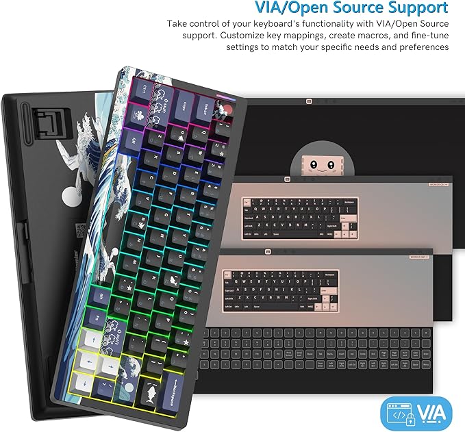 Womier 60% Percent Keyboard Wireless with QMK/VIA, Gaming Keyboard Black, Creamy Mechanical Key Board, RGB Custom Hot Swappable with PBT Keycaps for Windows & Mac-POM Linear Switch (Q61-Kanagawa)