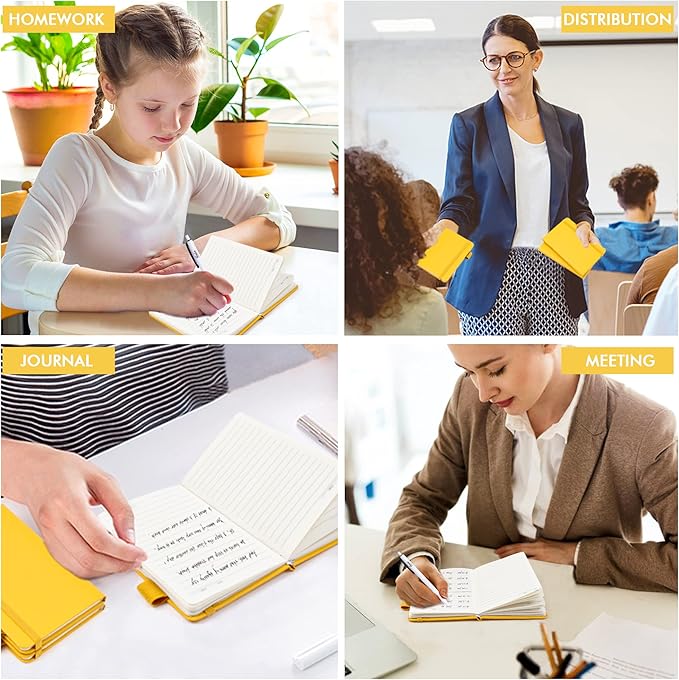 feela 3 Pack Pocket Notebook Journals with 3 Black Pens, A6 Mini Cute Small Journal Notebook Bulk Hardcover College Ruled Notepad with Pen Holder for Office School Supplies, 3.5”x 5.5”, Yellow