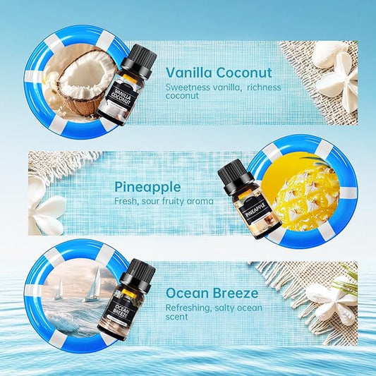 Summer Essential Oils Set | Top 6 Tropical Blends for Diffusers, Candle Scents, Aromatherapy Fragrance Oil - Coconut, Pineapple, Beach, Breeze, Lemon, Summer Night | Gift Set for Women, Home, Spa
