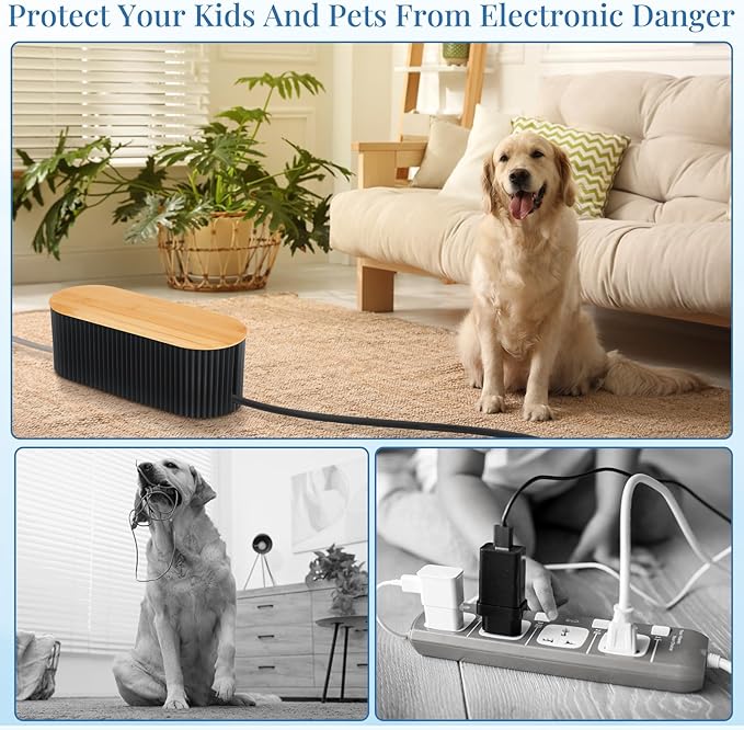 Marsui 2 Pcs Cable Management Box Cord Hider Box Cord Organizer with 46 Pcs Cable Management Kit Wire Box for Power Strips Surge Protectors Desk TV Computer Wires Home Office(Black)