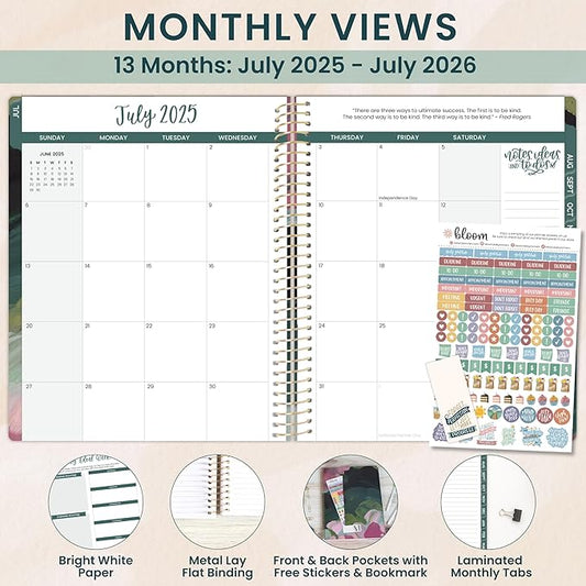 bloom daily planners 2025-2026 (8.5" x 11") Academic Year Day Planner (July 2025 - July 2026) - Weekly & Monthly Dated Agenda Organizer with Stickers & Tabs - Emerald Paint Strokes