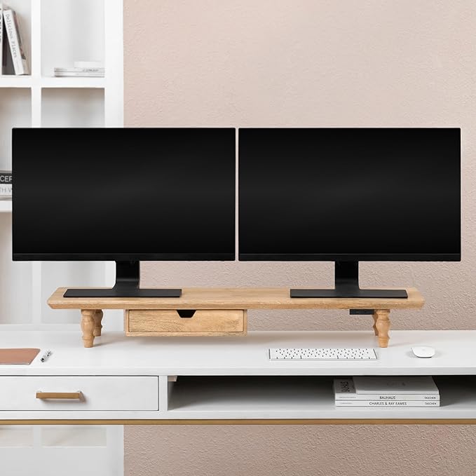 Anji Mountain Monitor Stand - Desktop Organizer & Laptop Riser, Ergonomic Monitor Riser, Space-Saving Monitor Stand for Desk, Durable Construction, Easy Assembly, Ideal for Home & Office,Mango