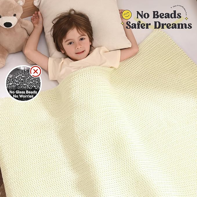 Guohaoi Knitted Weighted Blanket Kids (Cream 40"x60" 7lbs) No Beads Cooling Heavy Blanket, Home Decor Breathable Chunky Knit Throw Blanket for All-Season Use