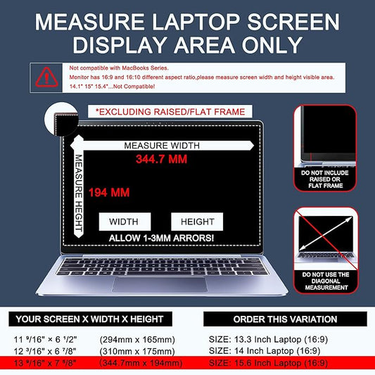 4-Way Laptop Privacy Screen Shield 15.6 Inch, Removable 16:9 Aspect 360° Privacy Filter Screen Protector for 15.6 Inch Laptop Computer, Anti Glare Blue Light Slide Mount Tabs Cover for Generic Laptop