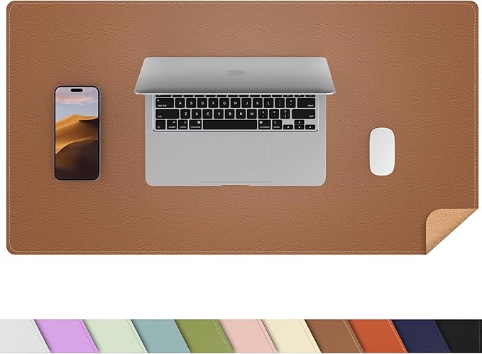 AFIING Dual-Sided Desk Pad, Natural Cork & PU Leather, Desk Mat Protector Non-Slip, Waterproof, Easy Clean,Large Mouse mats for Office and Home Work(Brown, 31.5"x17")