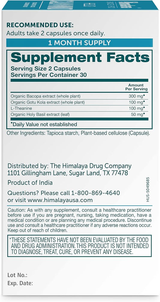 Himalaya Hello Calm Mind Herbal Supplement, with Bacopa, L-Theanine, Gotu Kola, Supports Concentration & Focus, Cognitive Function, Clear Thinking, Relaxation, Vegan, Gluten Free, 60 Capsules