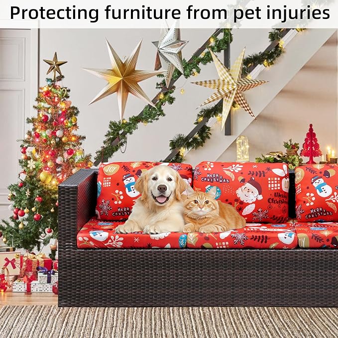 8Pcs Stretch Christmas Patio Cushion Covers Santa Claus Outdoor Cushion Covers,for Christmas Party Replacement,Outdoor Chair Covers Patio Slipcovers Couch Cover,Cover Only