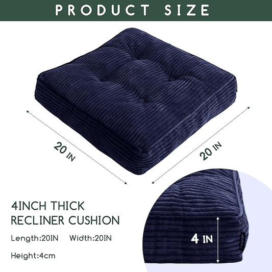 Tufted Corduroy Recliner Seat Cushion for Elderly, High Density Foam Large Square Seat Cushion for Recliner Chair, Floor Pillow, Office Chair, Car, No Pressure on Thighs, 20x20x4