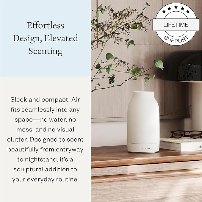 Vitruvi Air Waterless Diffuser for Home, 1500 Sq Ft Coverage | Diffusers for Home, Oil Diffuser, Housewarming Gift, Ceramic Finish, 5 Adjustable Scent Strengths | White