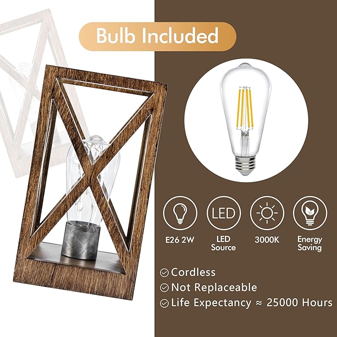 WINGBO 2 Pack Retro Battery Powered Table Lamps, Battery Operated Cordless Lamp Set, Portable Nightlight Decorative Light for Living Room Dining Room Bedroom Entryway Patio, Faded Brown Finish