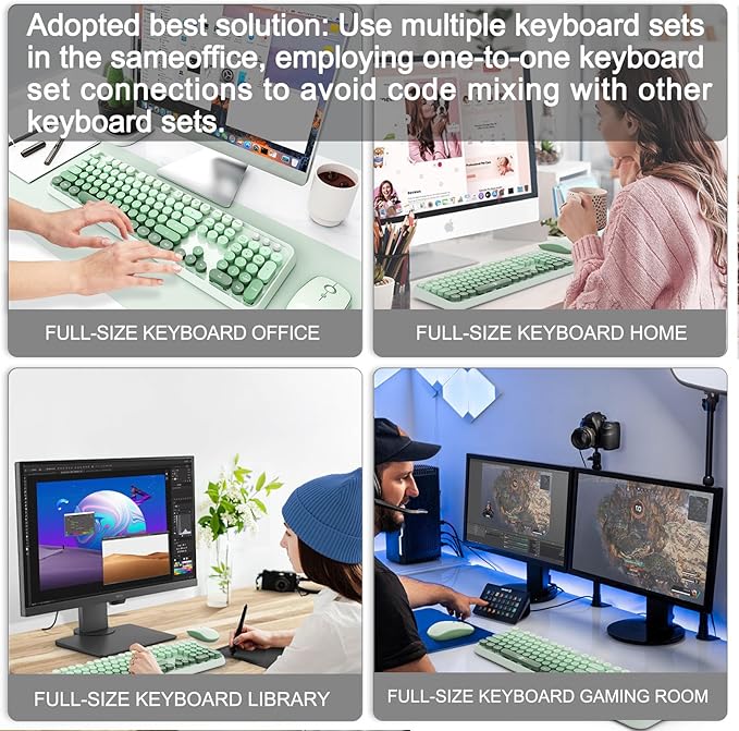 FOPETT Wireless Keyboard and Mouse Combo - 2.4G Full-Sized Cute Colorful Mouse and Keyboard with 104 Round Keys Retro Typewriter Keyboard for Laptop/Windows/PC - Green Gradient