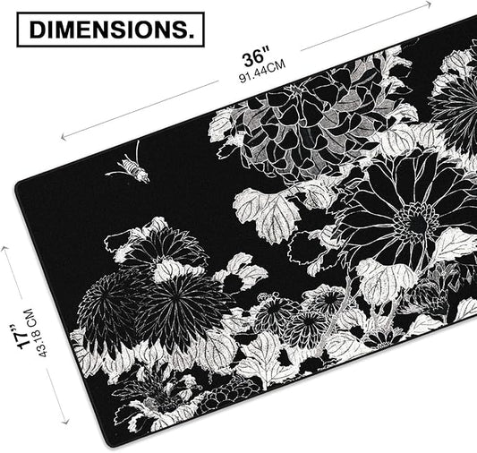 MPCO. Ukiyo-E Large Gaming Desk Pad - 36" x 17" Aeroglyde Fabric Chrysanthemums Desk Mats - Non-Slip, Washable, Smooth Glide for Precision Gaming & Work