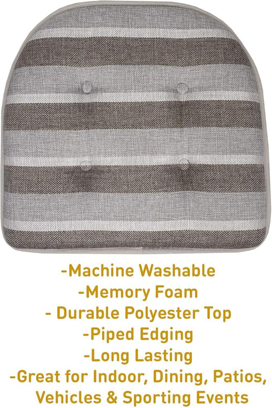 Sweet Home Collection Chair Cushion Memory Foam Pads Tufted Slip Non Skid Rubber Back U-Shaped 17" x 16" Seat Cover, 6 Pack, Bradford Silver/Brown, (Pack of 2)