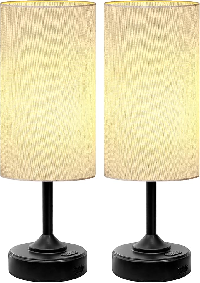 Wireless Lamp, 2-Pack, Dimmable, 2700K, Timer, Touch Control, Portable, LED, Battery Operated, Rechargeable, Cordless, Desk Lamp, Kitchen Lamp, Fabric Shade, for Dining Room, Bedroom, Living Room