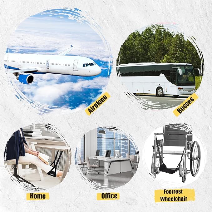 2-Pack Foot Hammock for Plane Travel, No Collapse Thickened Bamboo Airplane Foot Rest with Extended Adjustment Strap, Portable Desk Foot Hammock to Relax Your Feet, Foot Sling Travel Essentials(Black)