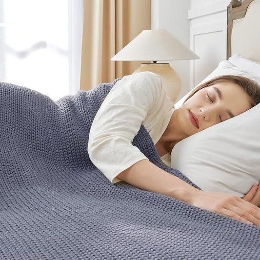 Guohaoi Knitted Weighted Blanket for Adults (Light Grey 60"x80" 12lbs) No Beads Cooling Throw Blanket for Hot Sleepers, Home Decor Breathable Chunky Knit Heavy Blanket Use on Queen/King Size Bed
