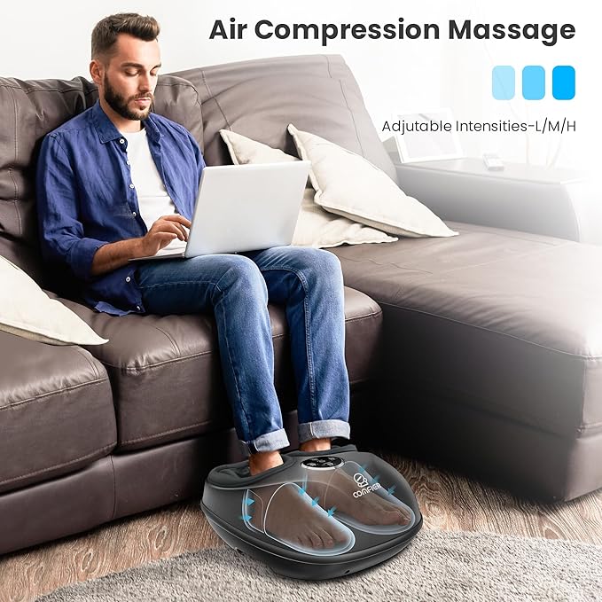 COMFIER Shiatsu Foot Massager with Heat for Neuropathy Plantar Fasciitis, Heated Electric Foot Massagers for Home Office Use, Feet Massager Up to Men Size 13